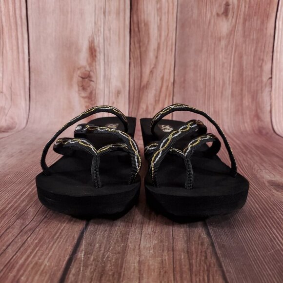 Teva Womens Size 6 Mush Mandalyn Ola 2 Black Gold Silver Wedge Sandals - Picture 5 of 14